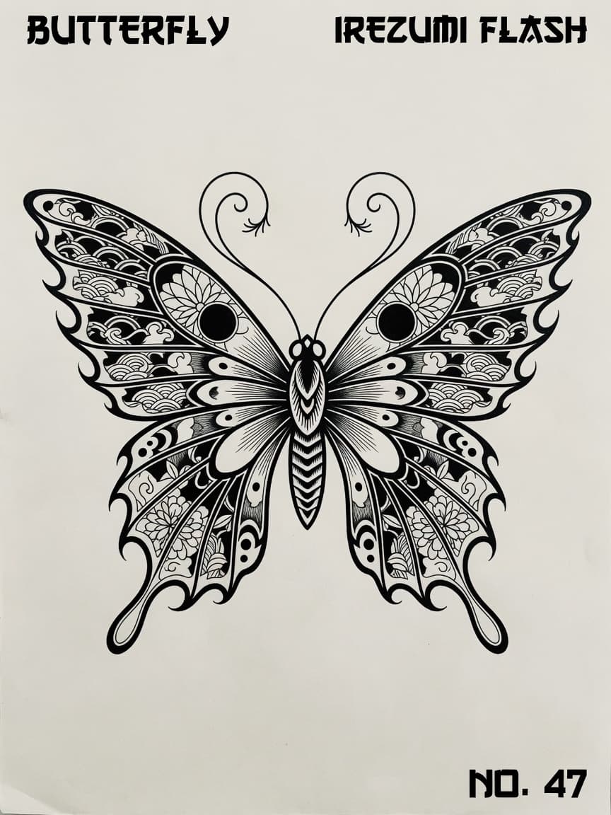 Butterfly — Japanese Linework Tattoo Design #1 — Japanese Linework butterfly tattoo design