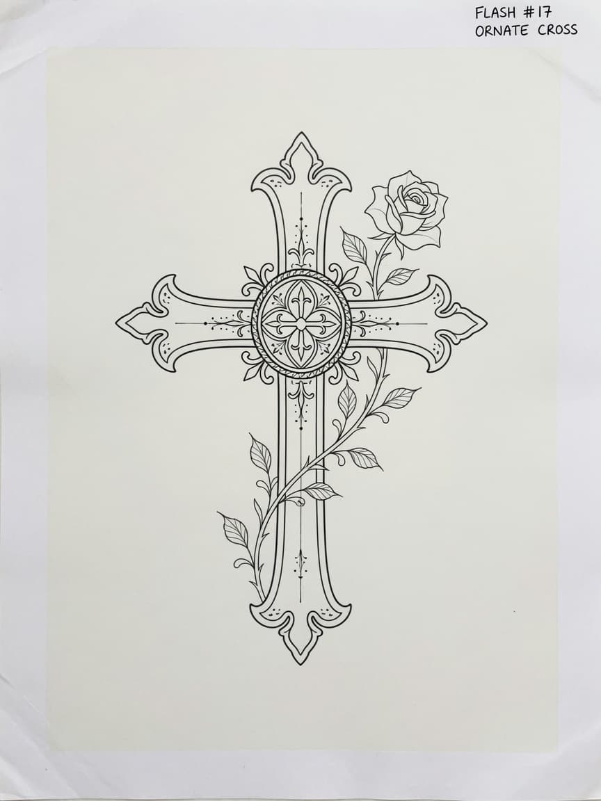 Cross — Fine Line Tattoo Design #1 — Fine Line cross tattoo design