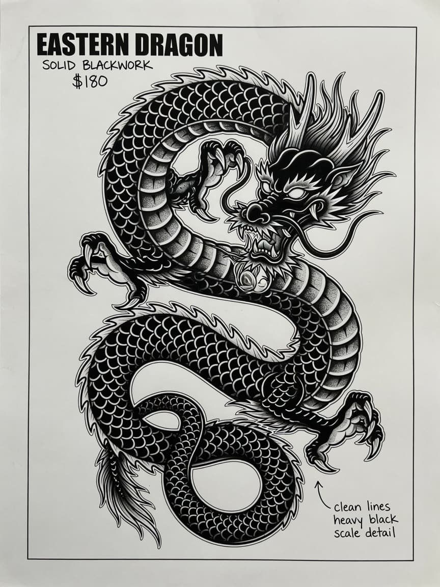 Dragon — American Traditional Tattoo Design #1 — American Traditional dragon tattoo design