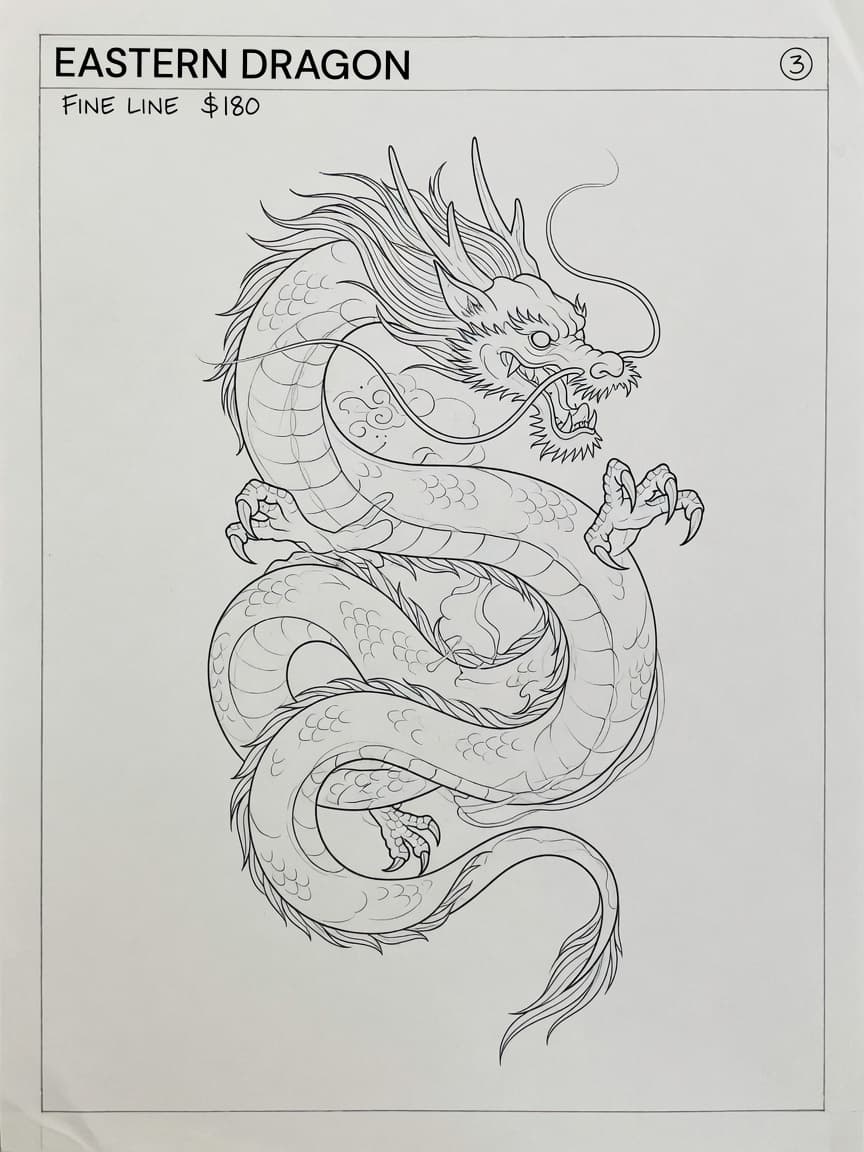 Dragon — Fine Line Tattoo Design #1 — Fine Line dragon tattoo design