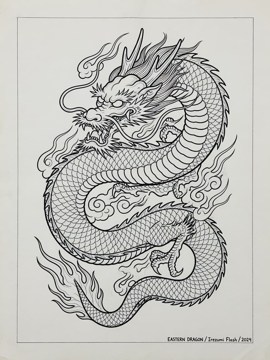 Dragon — Japanese Linework Tattoo Design #1 — Japanese Linework dragon tattoo design