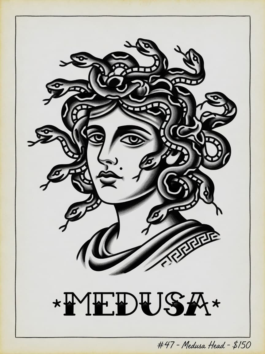 Medusa — American Traditional Tattoo Design #1 — American Traditional medusa tattoo design