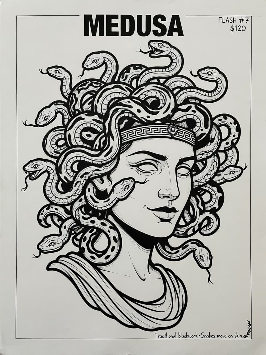 Medusa — Blackwork Tattoo Design #1 — Blackwork medusa tattoo design
