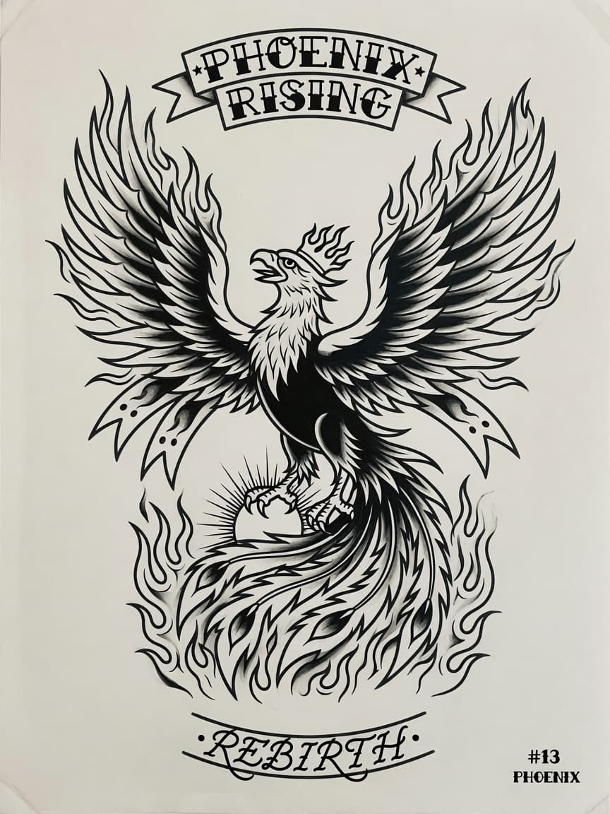 Phoenix — American Traditional Tattoo Design #1 — American Traditional phoenix tattoo design