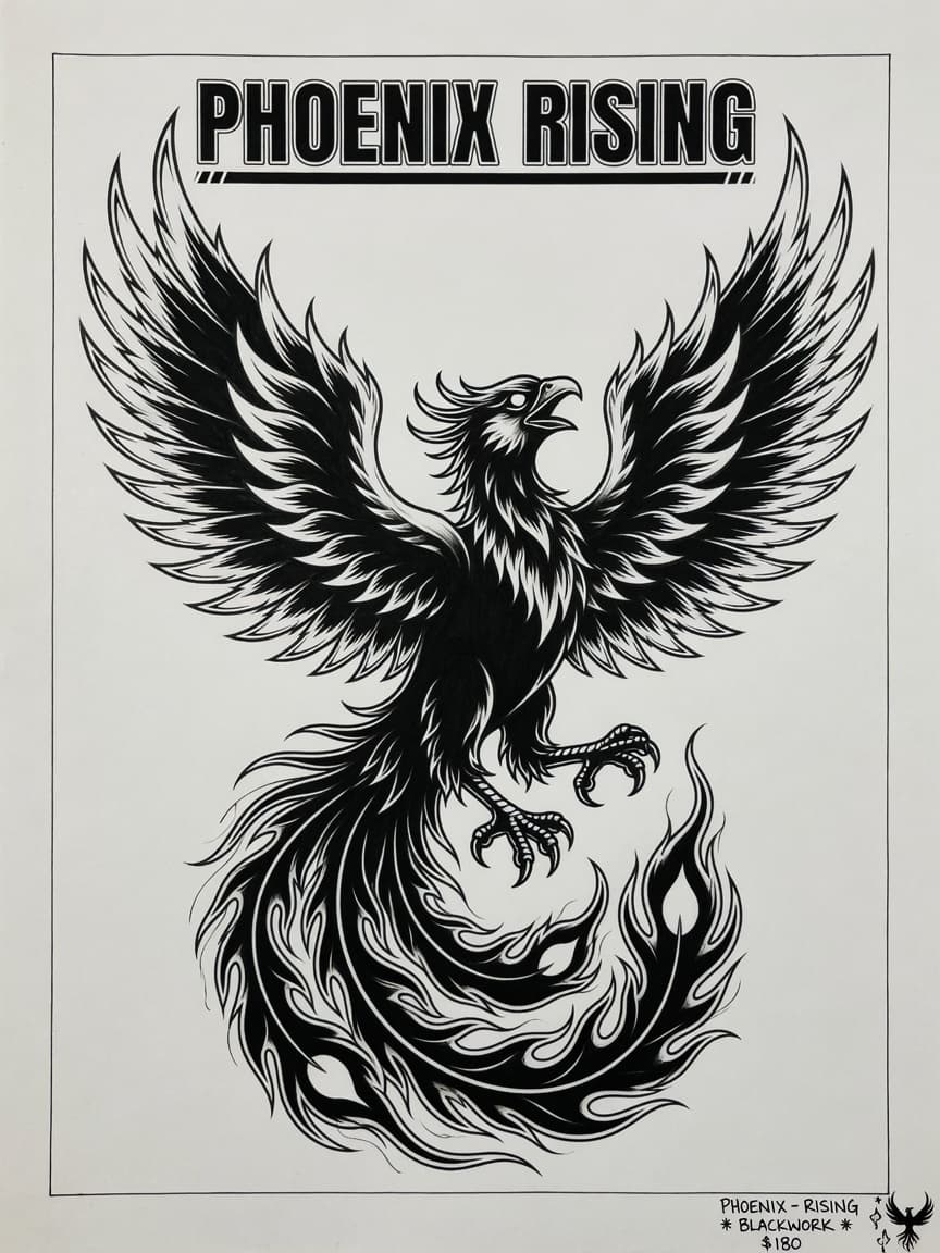 Phoenix — Blackwork Tattoo Design #1 — Blackwork phoenix tattoo design