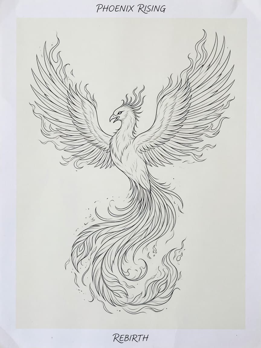 Phoenix — Fine Line Tattoo Design #1 — Fine Line phoenix tattoo design