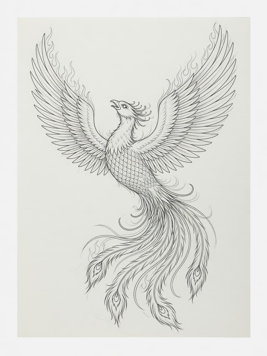 Phoenix — Fine Line Tattoo Design #2 — Fine Line phoenix tattoo design