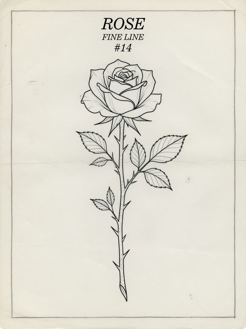 Rose — Fine Line Tattoo Design #1 — Fine Line rose tattoo design
