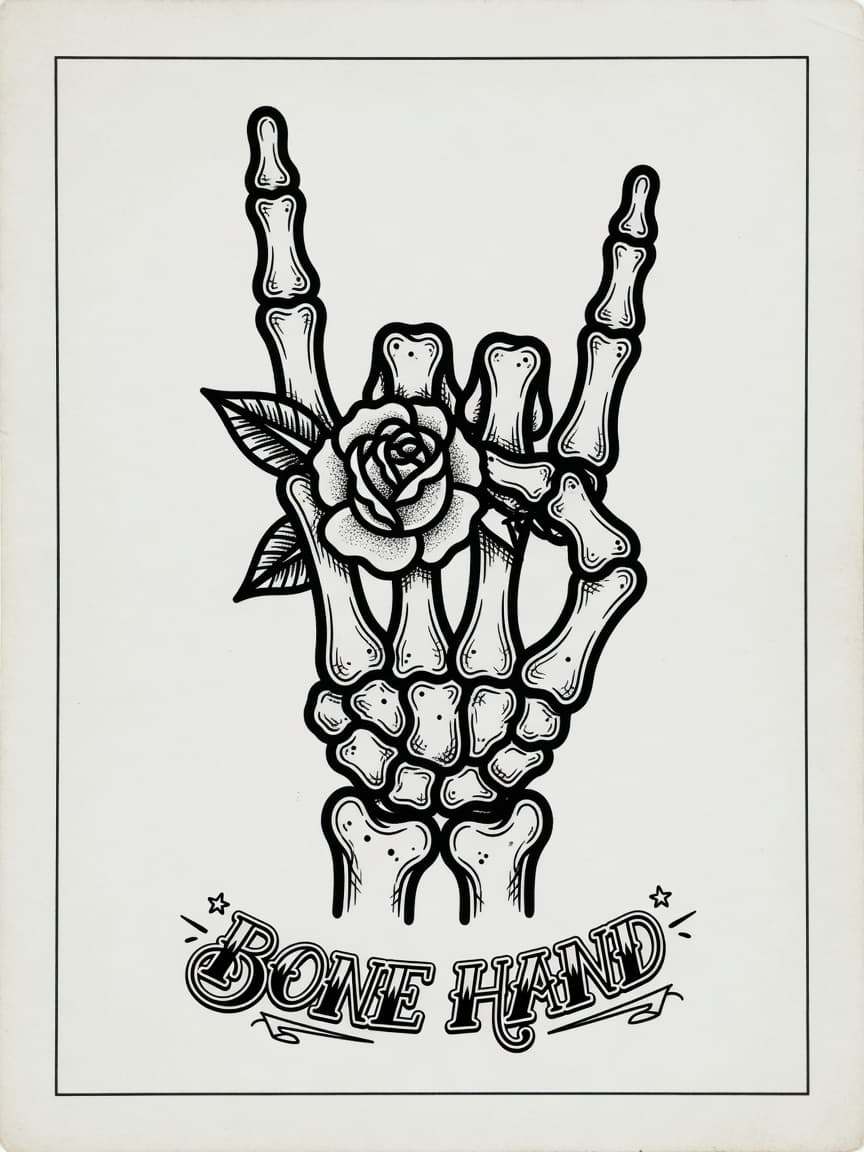 Skeleton Hand — American Traditional Tattoo Design #1 — American Traditional skeleton-hand tattoo design