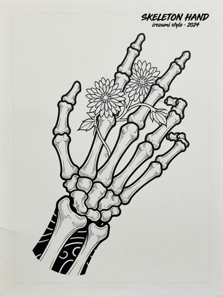 Skeleton Hand — Japanese Linework Tattoo Design #1 — Japanese Linework skeleton-hand tattoo design