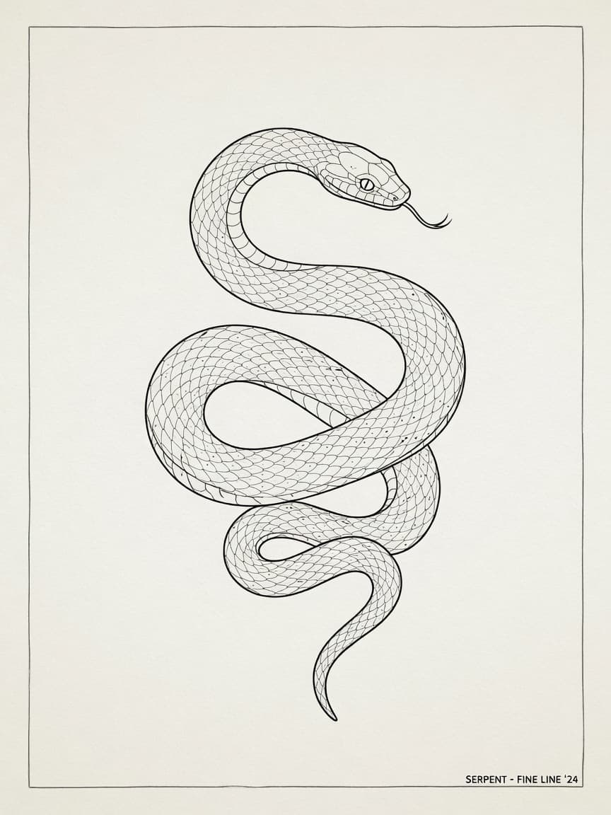 Snake — Fine Line Tattoo Design #1 — Fine Line snake tattoo design