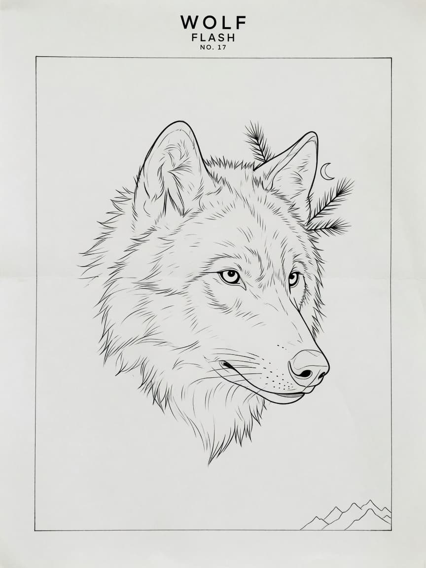 Wolf — Fine Line Tattoo Design #1 — Fine Line wolf tattoo design