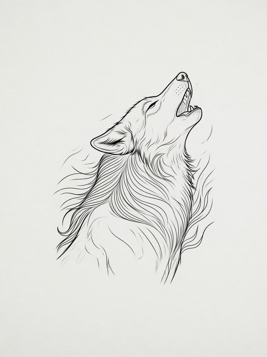 Wolf — Fine Line Tattoo Design #3 — Fine Line wolf tattoo design