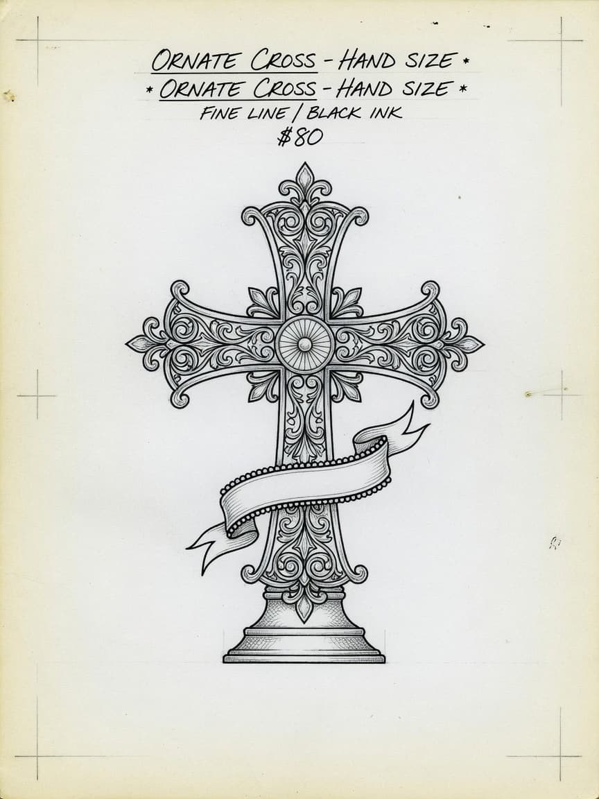 Cross — Fine Line Hand Tattoo — Fine Line cross tattoo design
