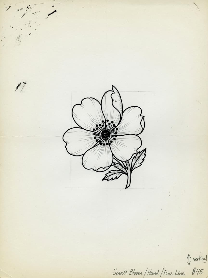 Flower — Fine Line Hand Tattoo — Fine Line flower tattoo design