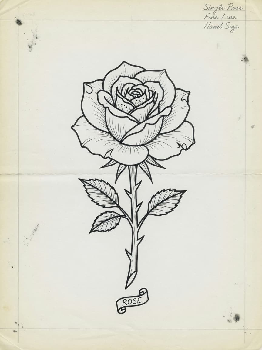 Rose — Fine Line Hand Tattoo — Fine Line rose tattoo design