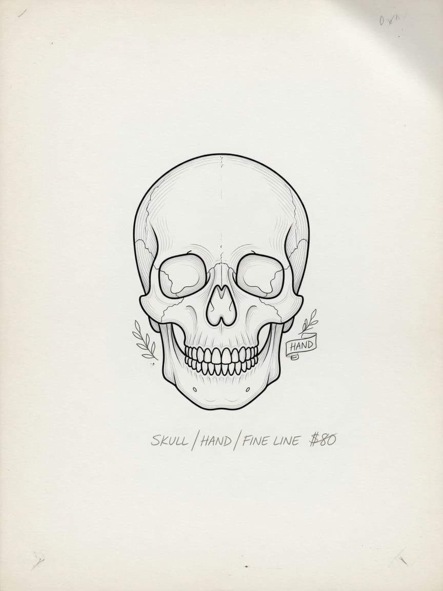 Skull — Fine Line Hand Tattoo — Fine Line skull tattoo design