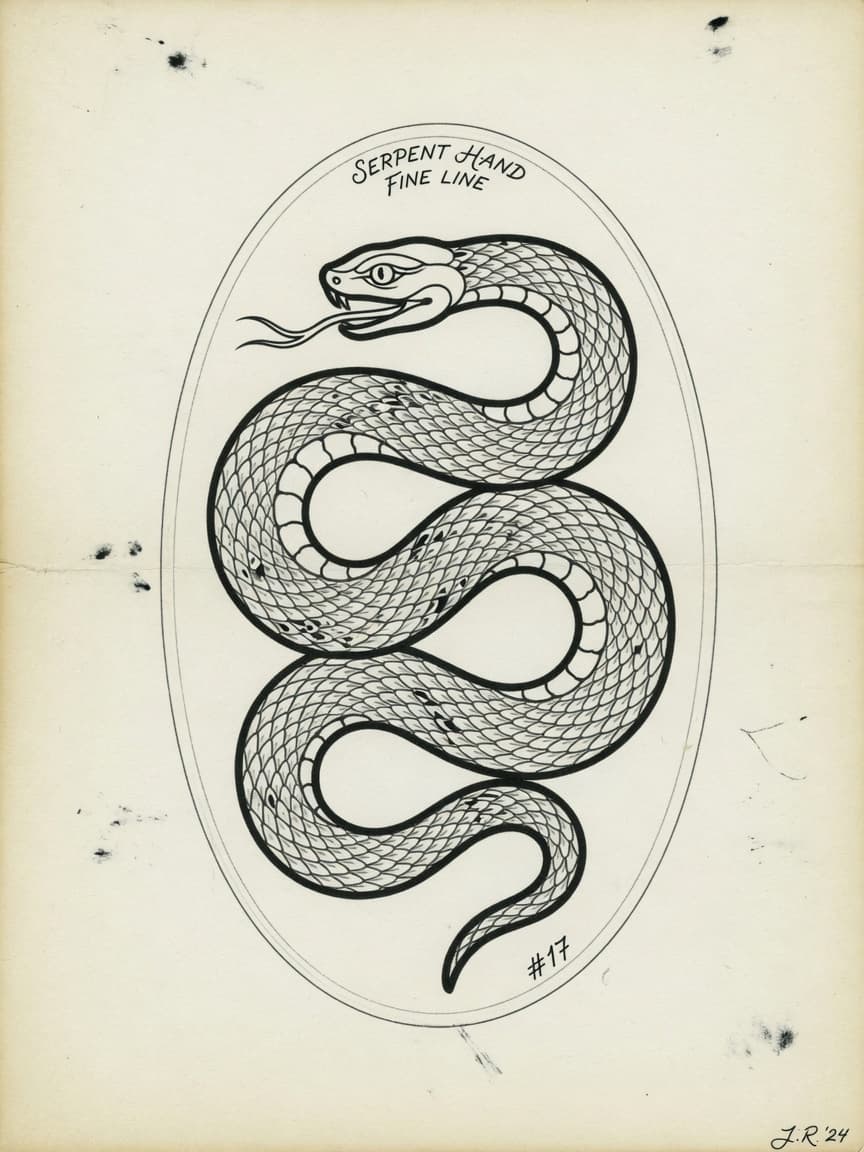 Snake — Fine Line Hand Tattoo — Fine Line snake tattoo design