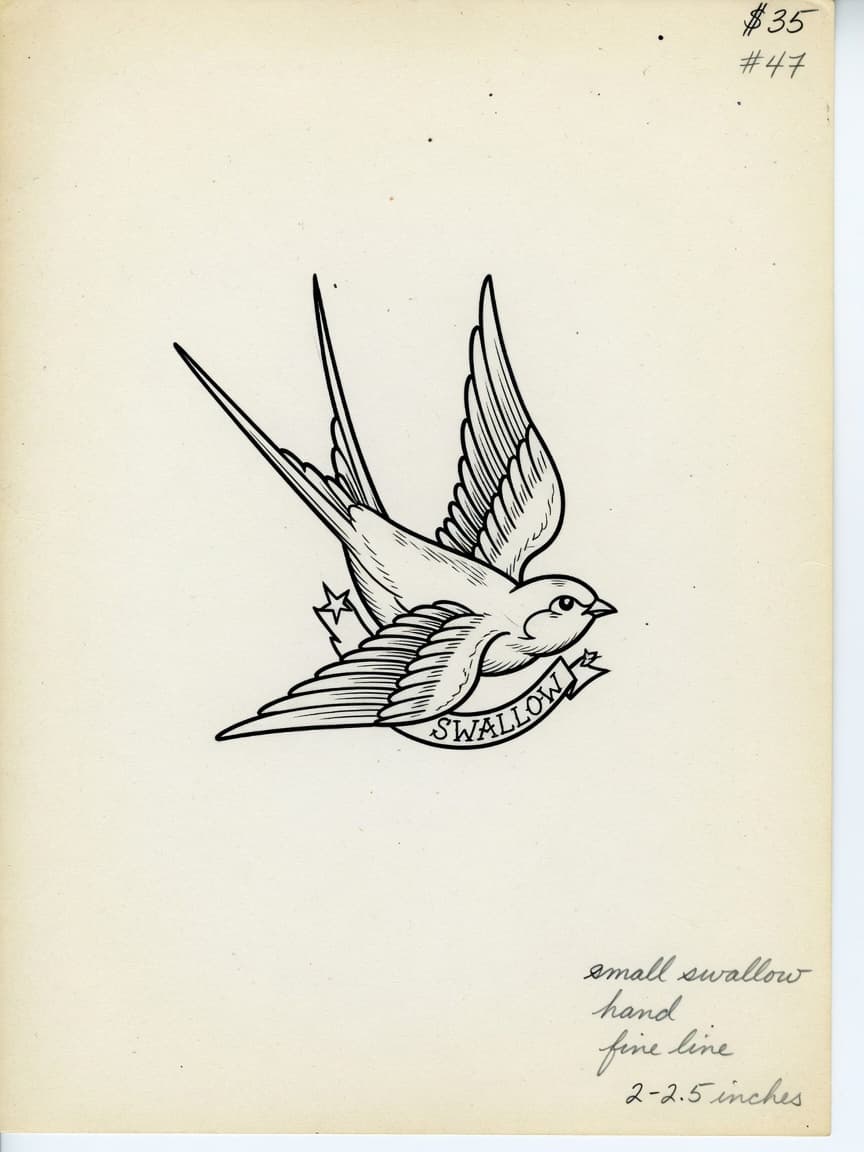 Swallow — Fine Line Hand Tattoo — Fine Line swallow tattoo design