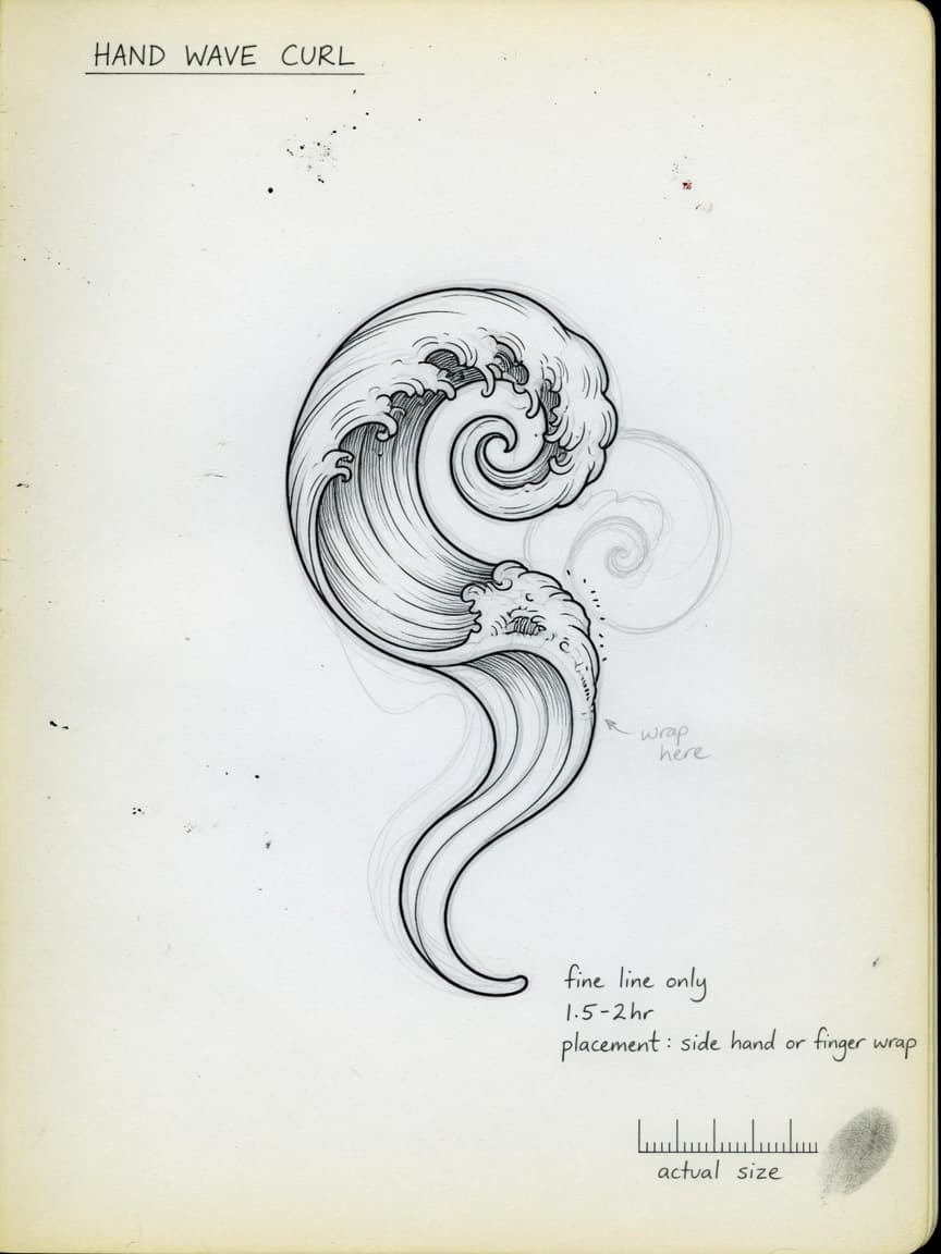 Wave — Fine Line Hand Tattoo — Fine Line wave tattoo design