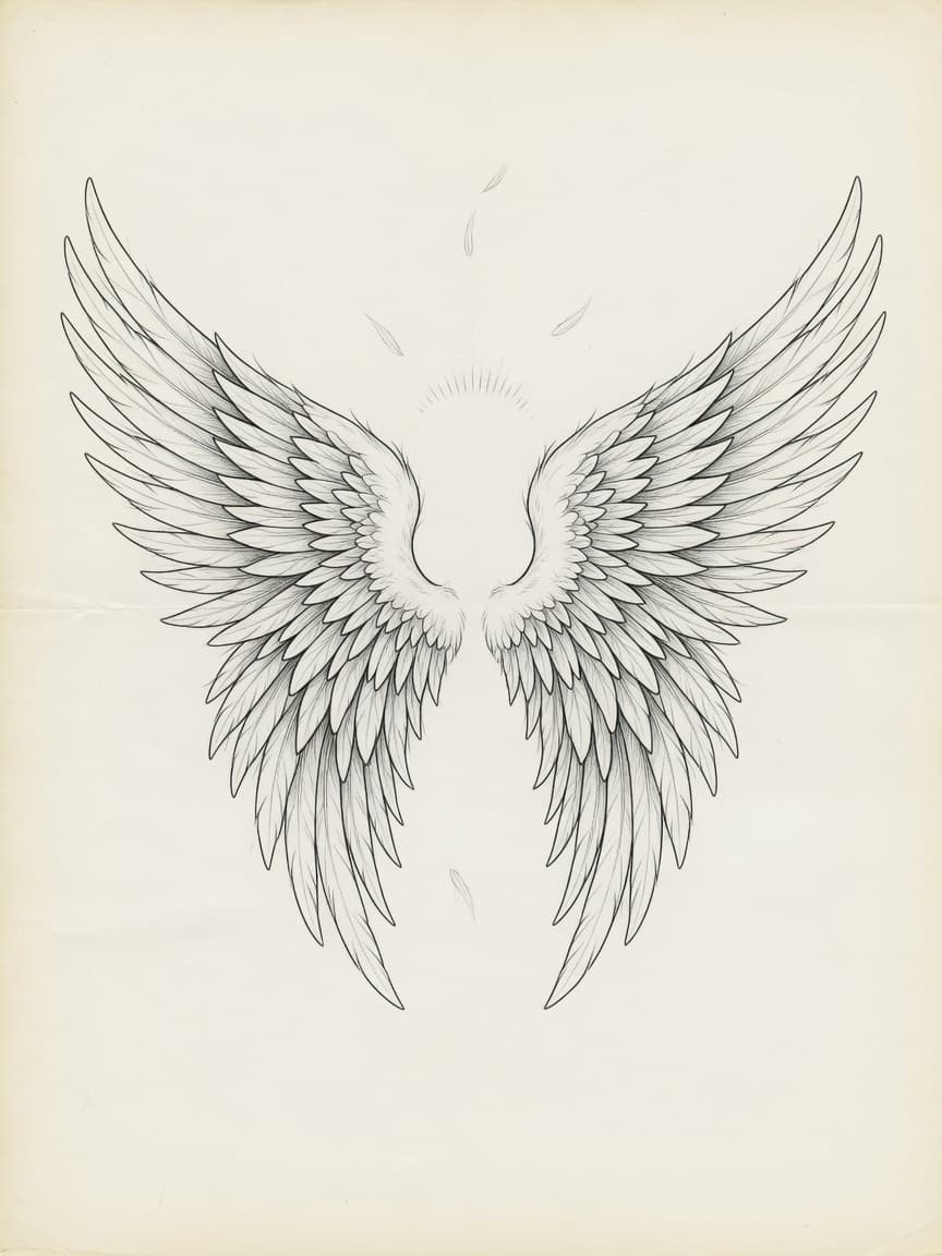 Angel — Fine Line Tattoo Design #3 — Fine Line angel tattoo design