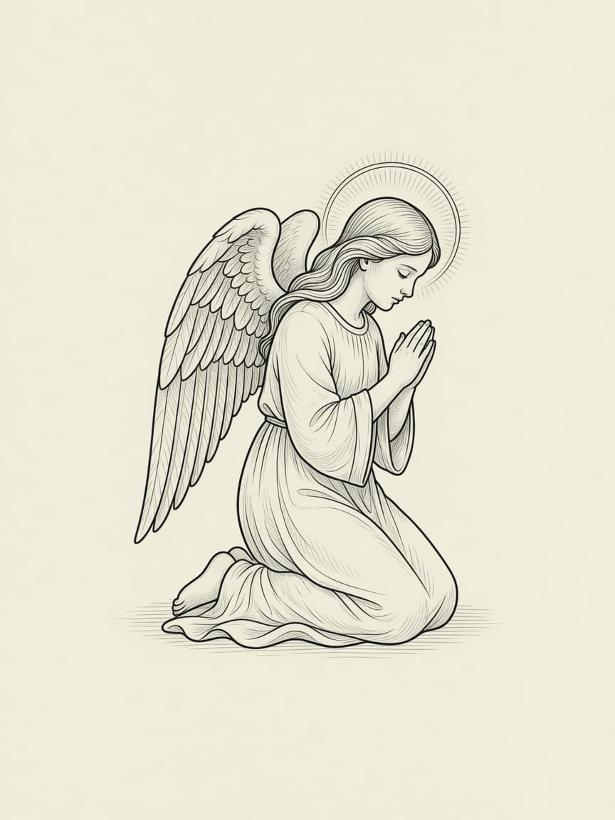 Angel — Fine Line Tattoo Design #4 — Fine Line angel tattoo design