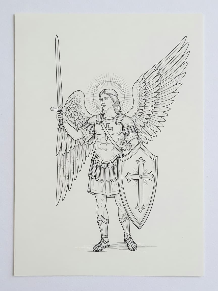 Archangel Michael — Fine Line Tattoo Design #2 — Fine Line archangel-michael tattoo design