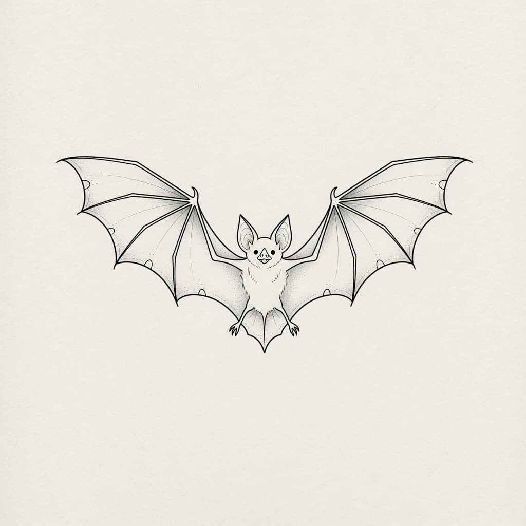 Bat — Fine Line Tattoo — Fine Line bat tattoo design