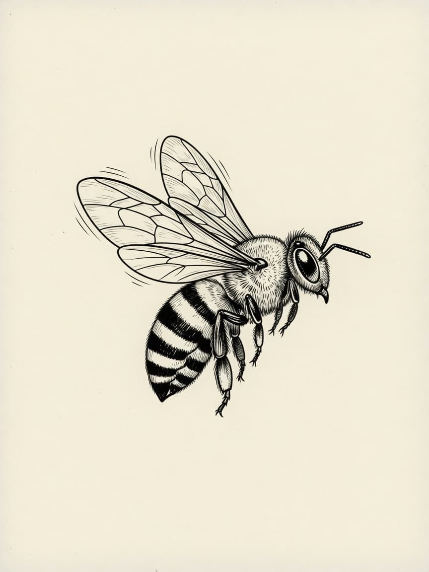 Bee — Fine Line Tattoo Design #2 — Fine Line bee tattoo design