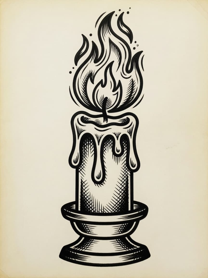 American Traditional Candle tattoo