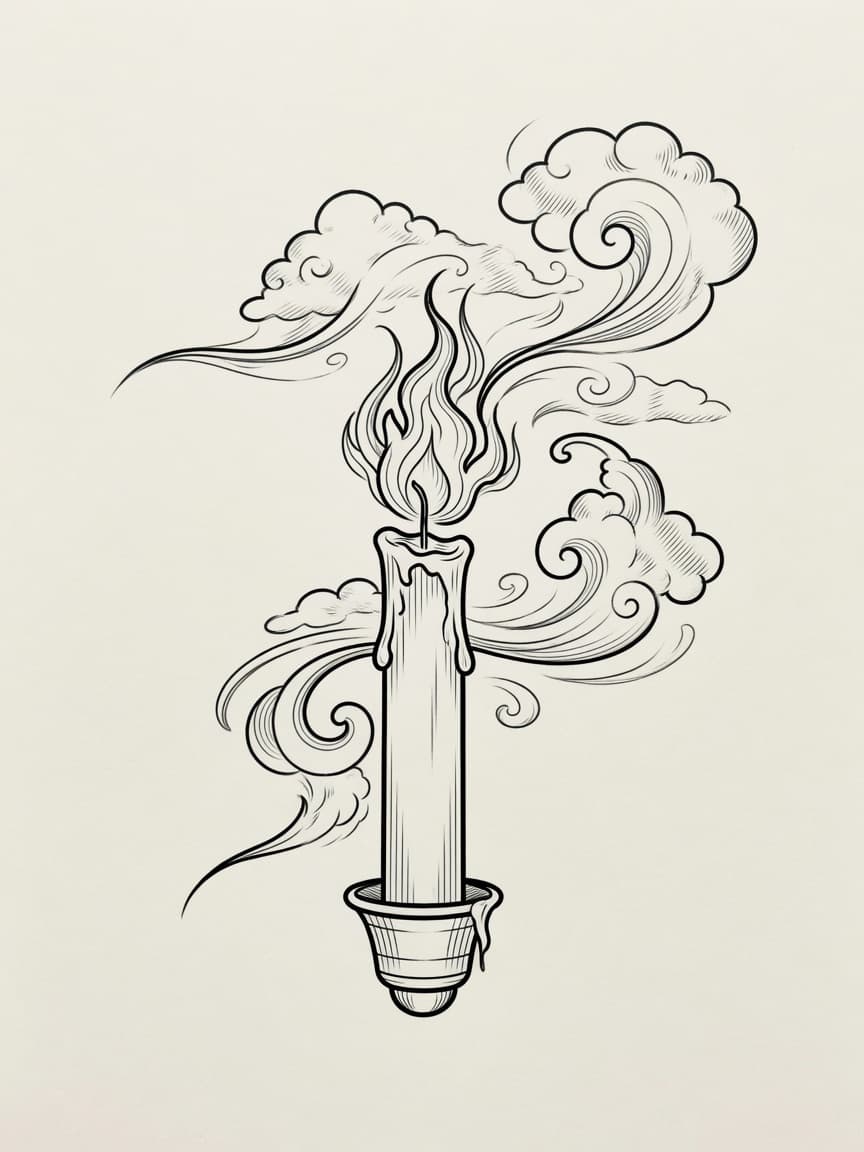 Candle — Japanese Linework Tattoo Design — Japanese Linework candle tattoo design