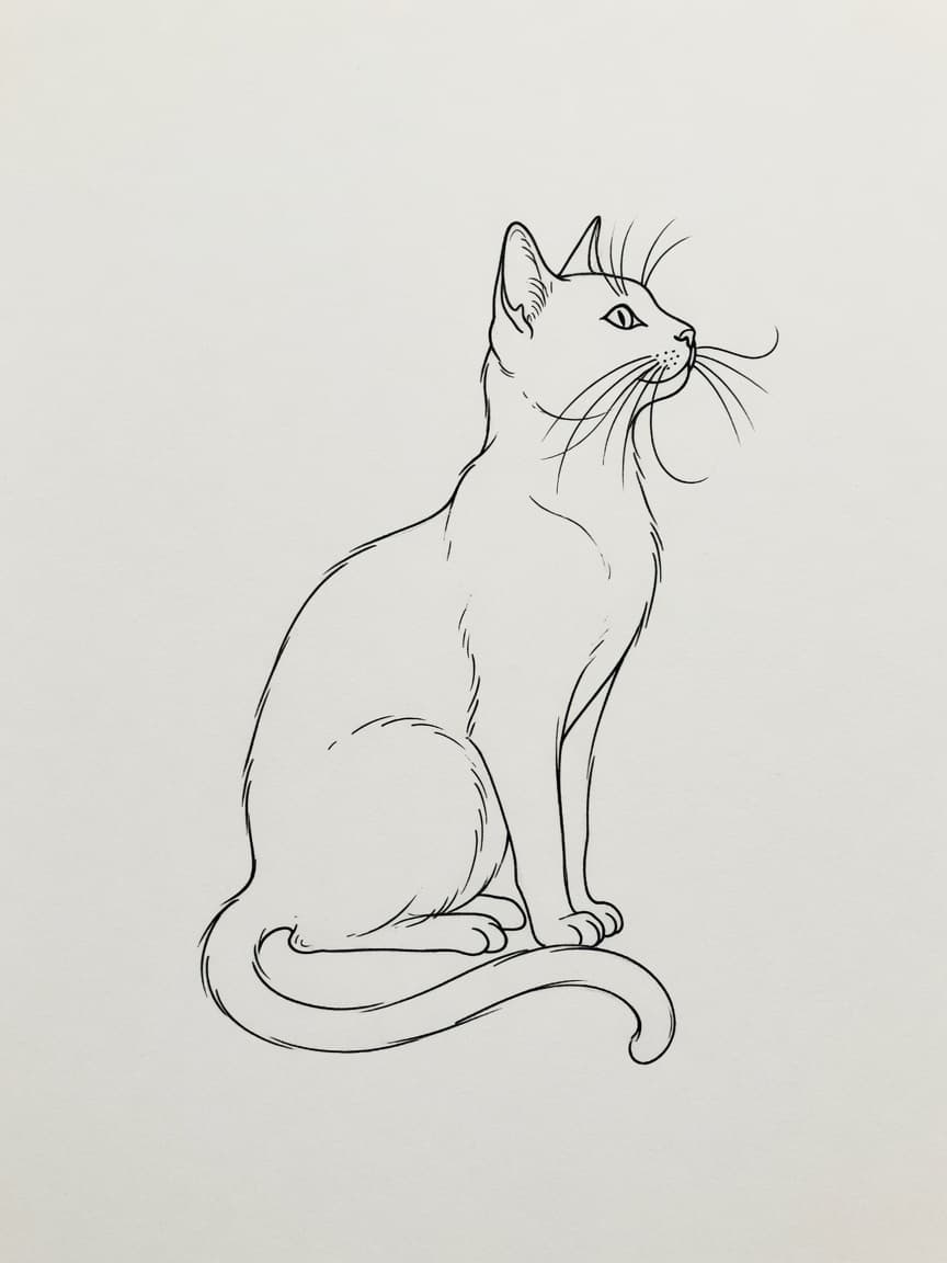Cat — Fine Line Tattoo Design #2 — Fine Line cat tattoo design