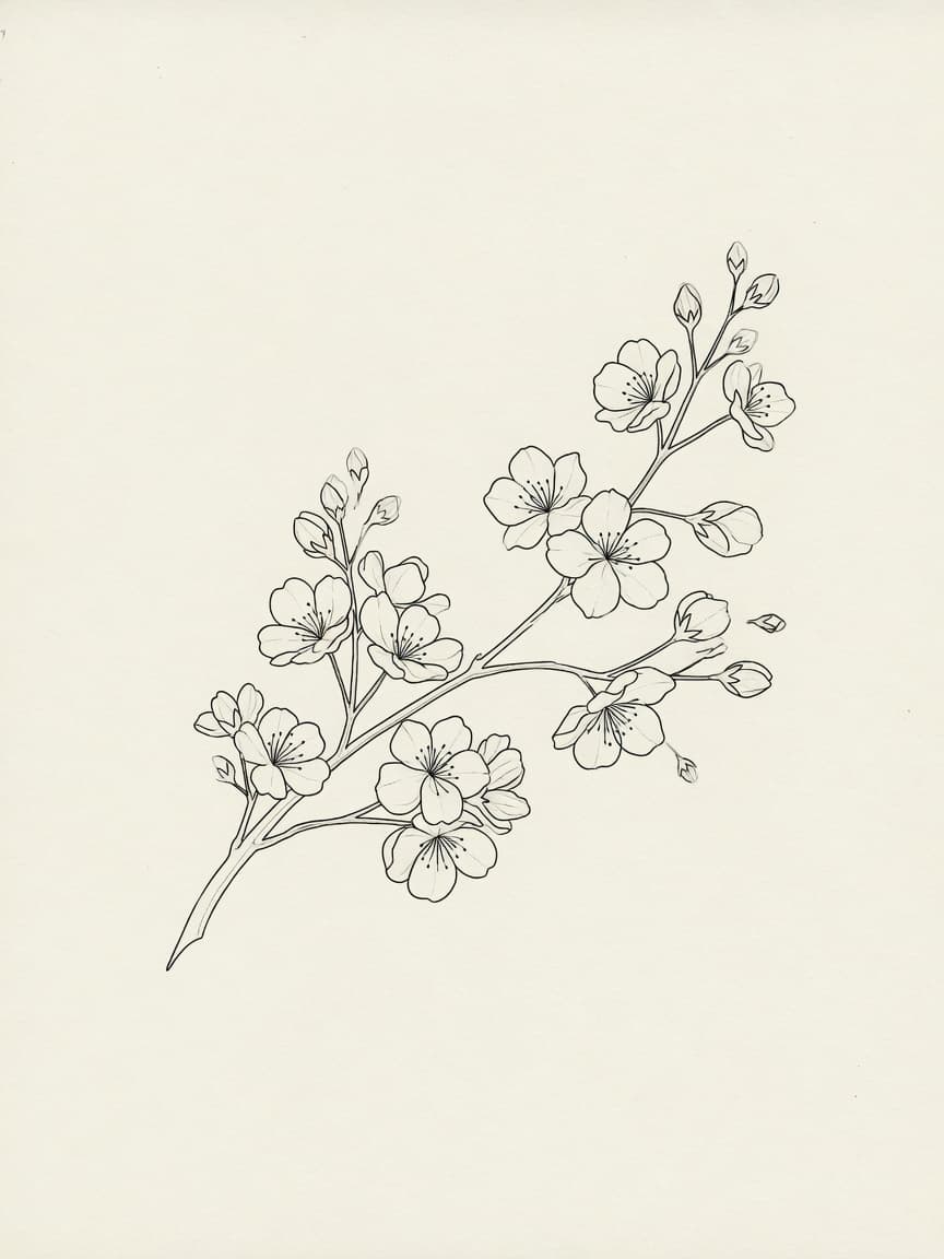 Cherry Blossom — Fine Line Tattoo Design #2 — Fine Line tattoo design for the Forearm