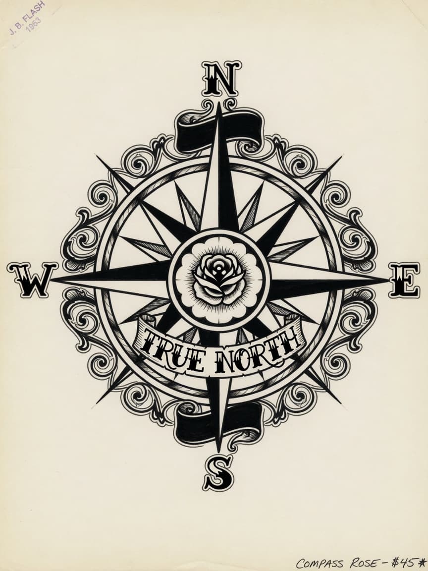 Compass — American Traditional Tattoo — American Traditional compass tattoo design
