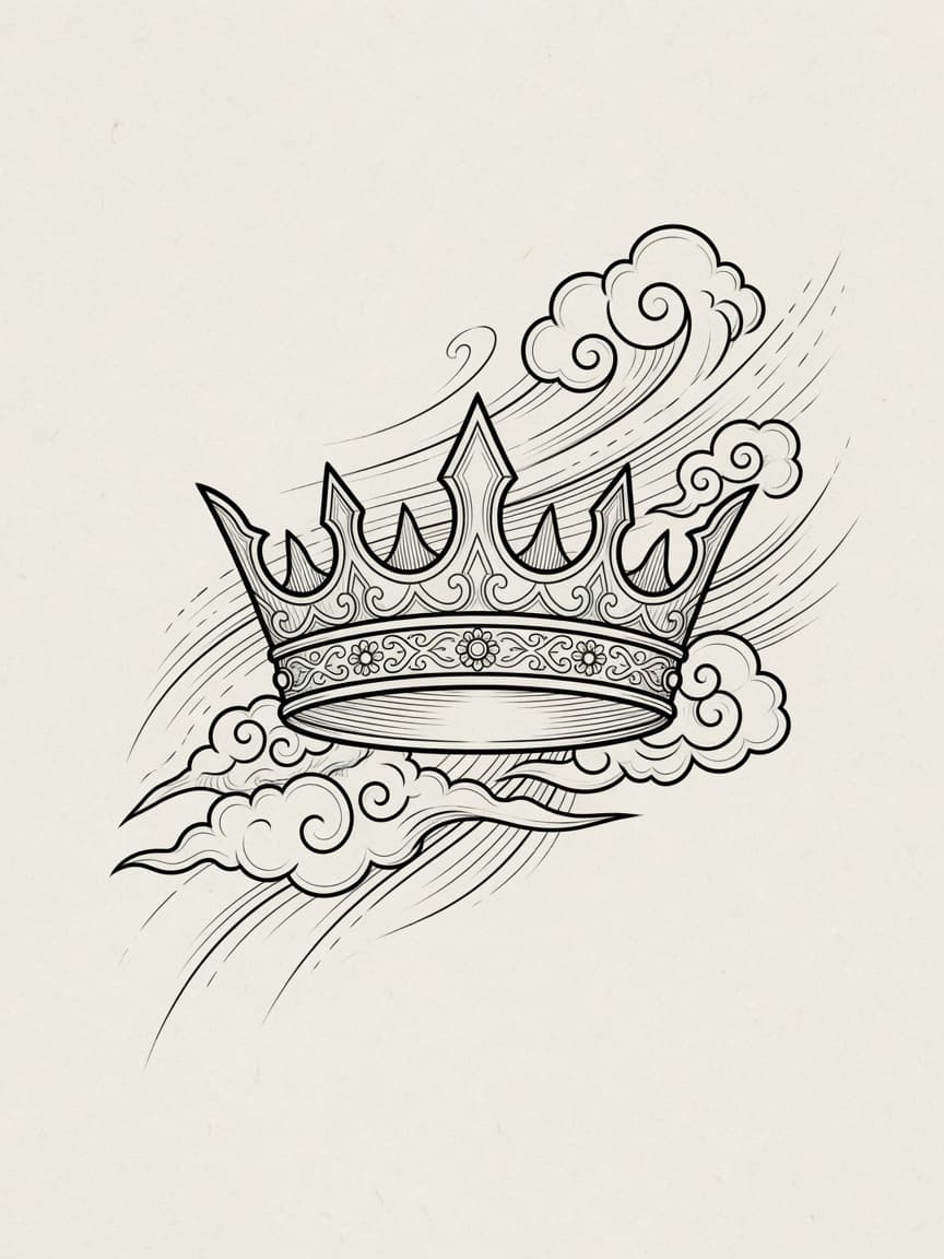 Crown — Japanese Linework Tattoo Design — Japanese Linework crown tattoo design