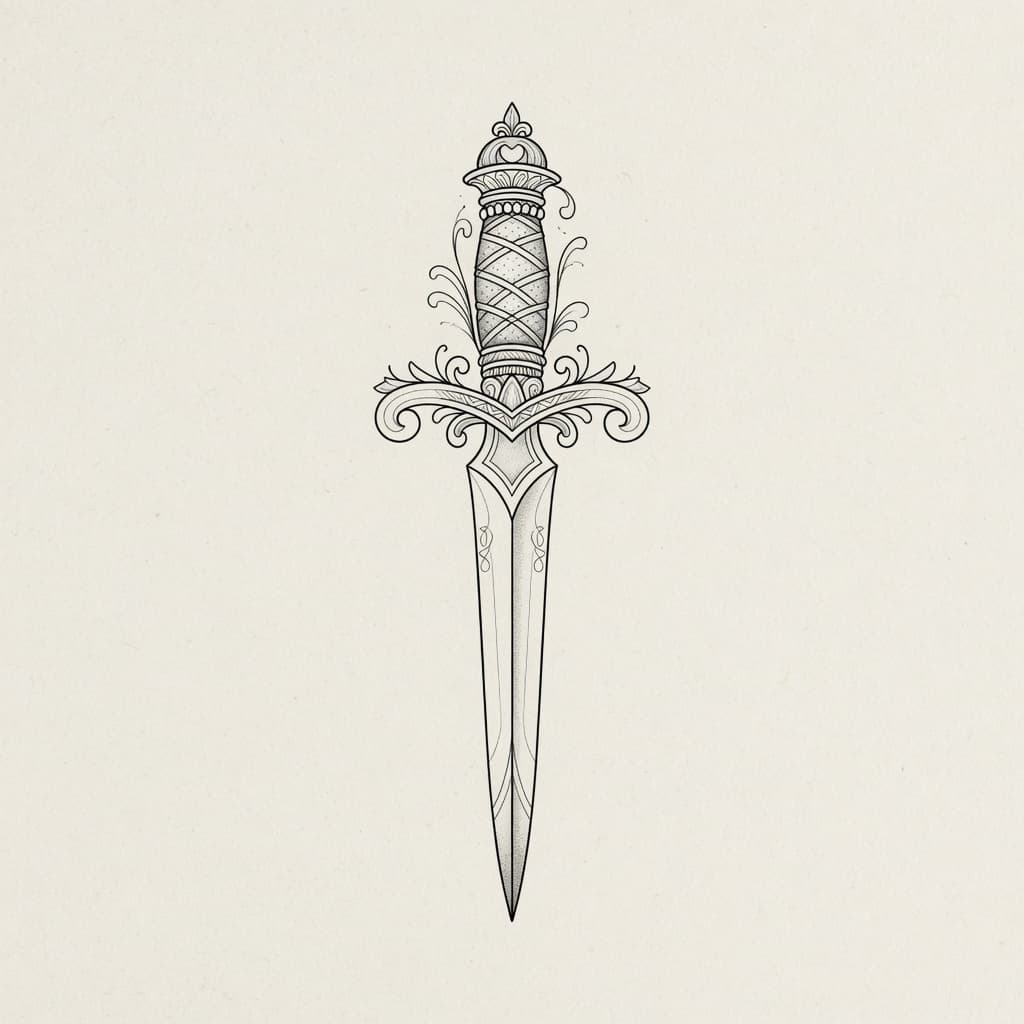 Dagger — Fine Line Tattoo — Fine Line tattoo design for the Forearm