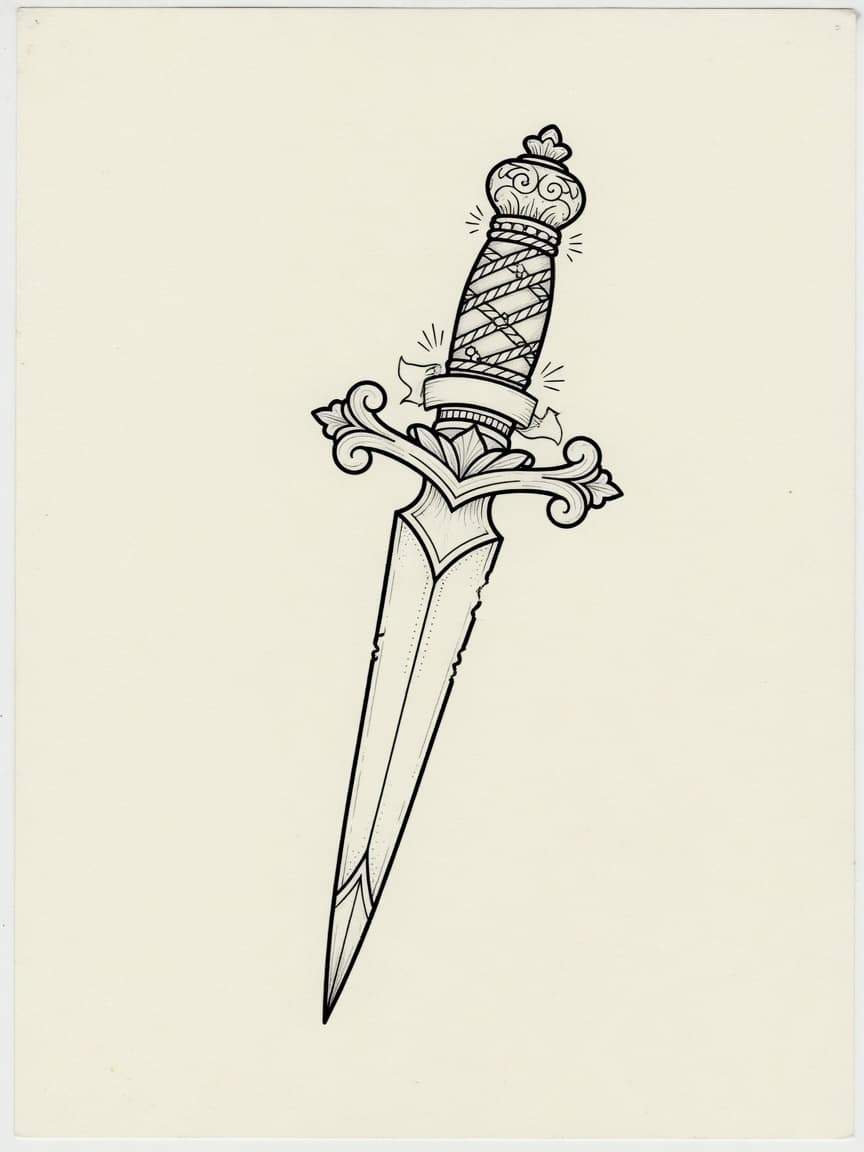 Dagger — Fine Line Tattoo Design #2 — Fine Line tattoo design for the Forearm