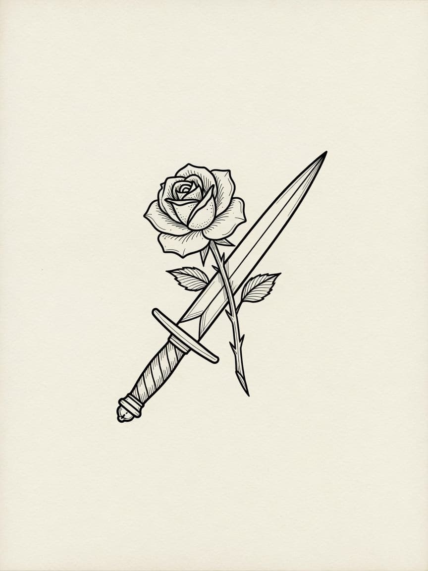 Dagger — Fine Line Tattoo Design #3 — Fine Line dagger tattoo design