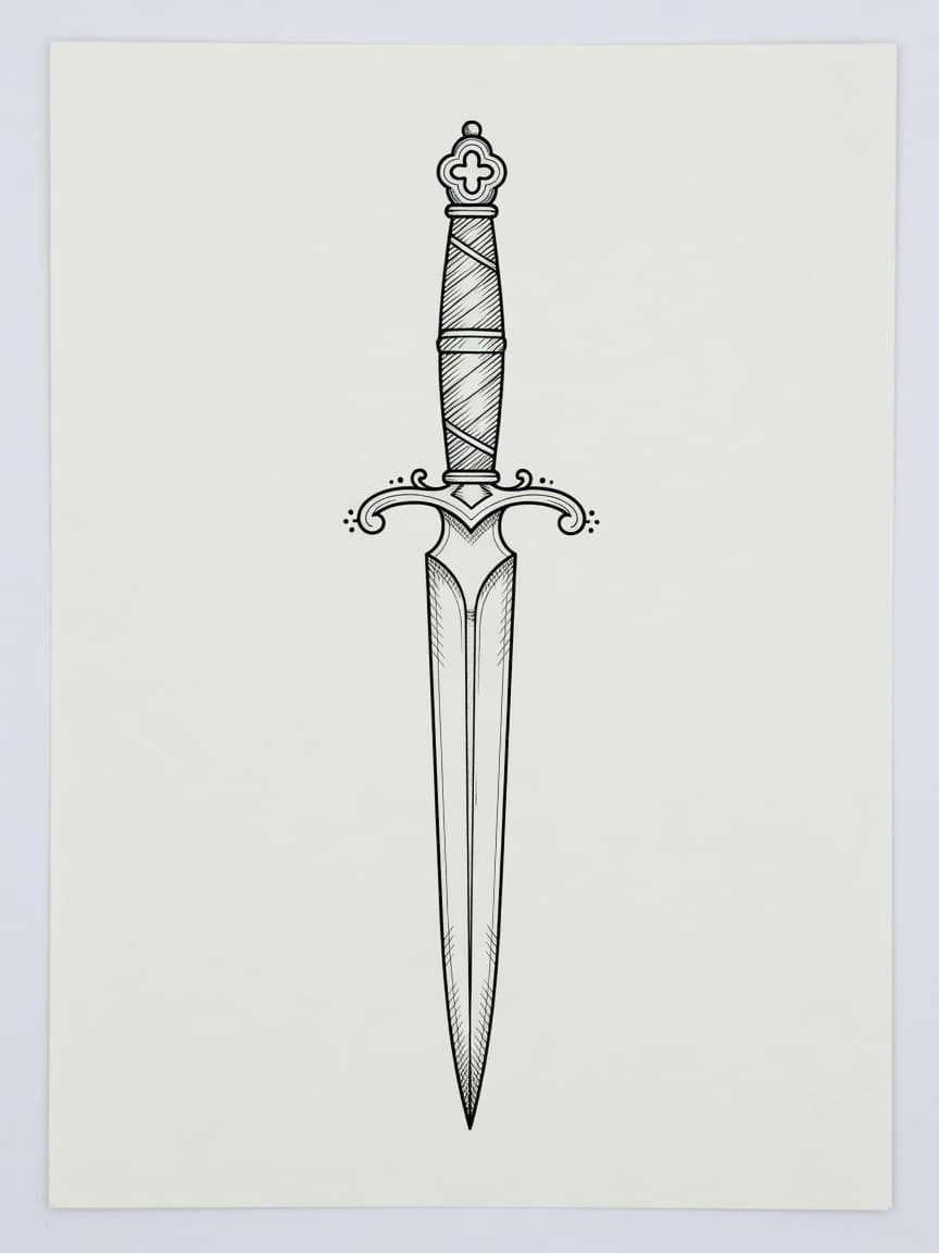 Dagger — Fine Line Tattoo (Spine) — Fine Line dagger tattoo design