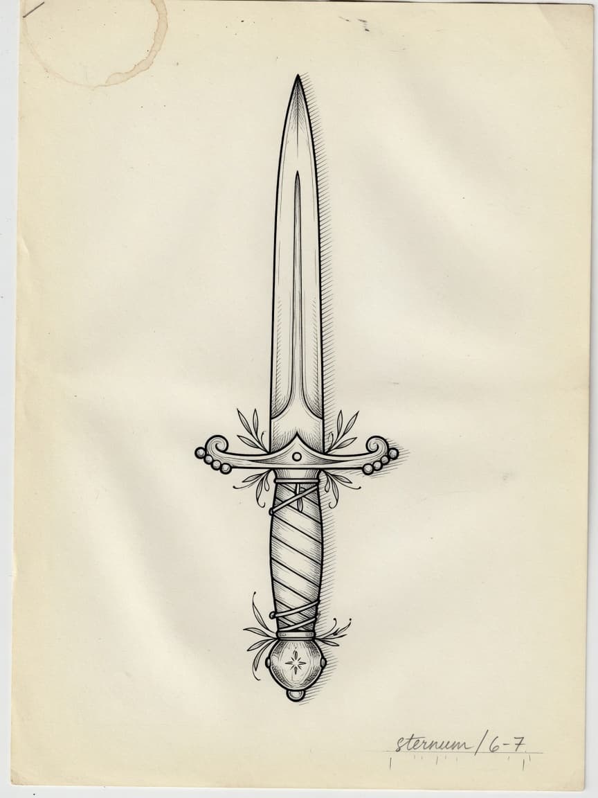 Dagger — Fine Line Tattoo Design — Fine Line tattoo design for the Sternum