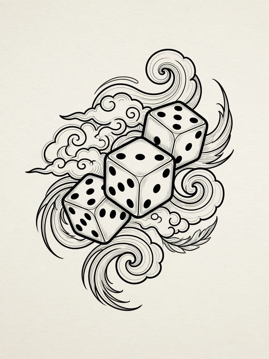 Dice — Japanese Linework Tattoo Design — Japanese Linework tattoo design for the Shoulder