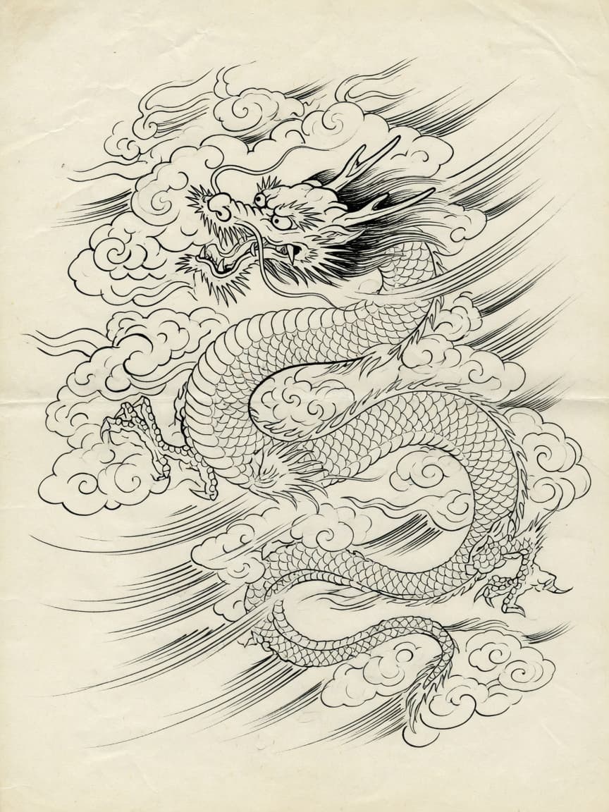 Dragon — Japanese Linework Tattoo Design — Japanese Linework dragon tattoo design
