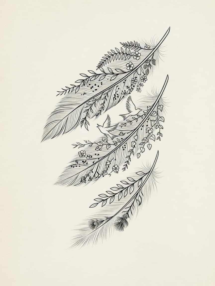 Feather — Fine Line Tattoo Design #3 — Fine Line feather tattoo design