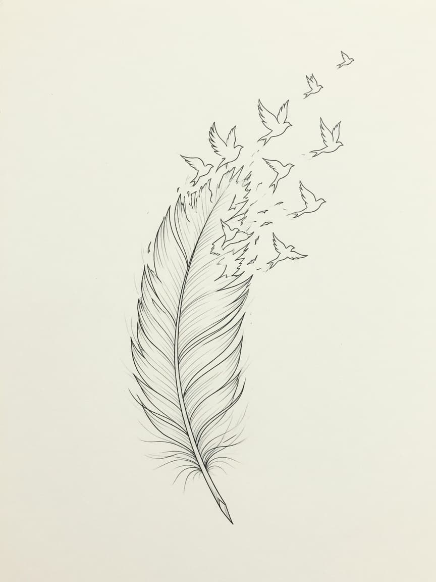 Feather — Fine Line Tattoo Design #4 — Fine Line feather tattoo design