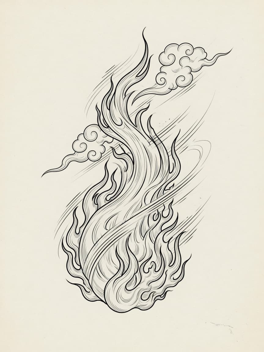 Flame — Japanese Linework Tattoo Design — Japanese Linework flame tattoo design