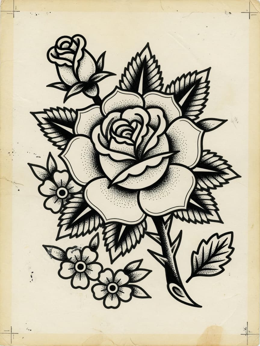 American Traditional Flower tattoo