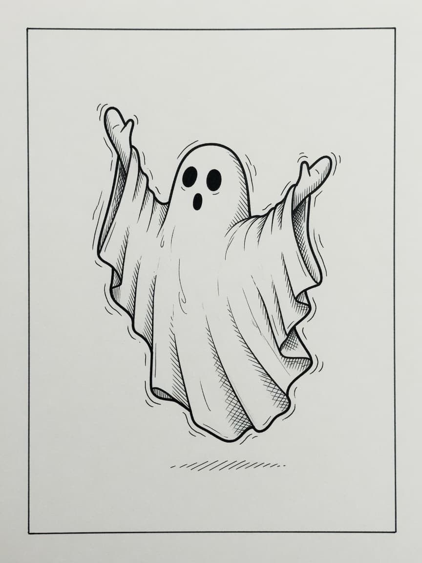 Ghost — Fine Line Tattoo Design #2 — Fine Line ghost tattoo design