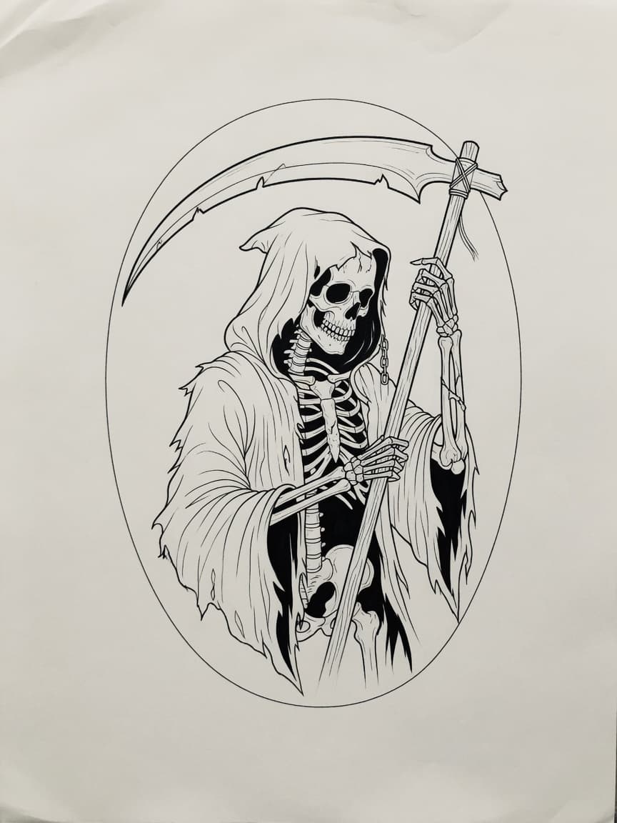 Grim Reaper — Fine Line Tattoo Design #2 — Fine Line grim-reaper tattoo design