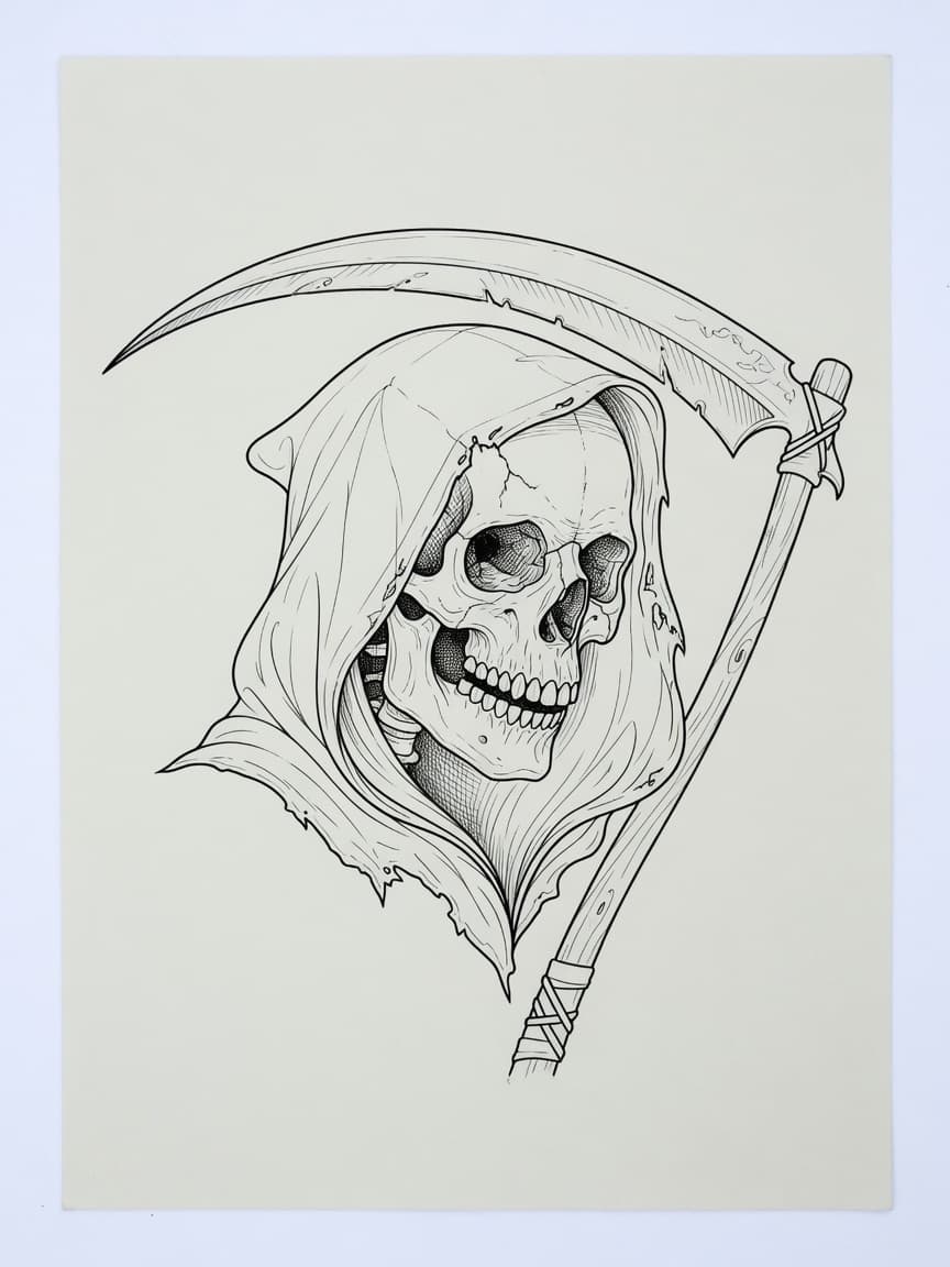 Grim Reaper — Fine Line Tattoo Design #3 — Fine Line grim-reaper tattoo design