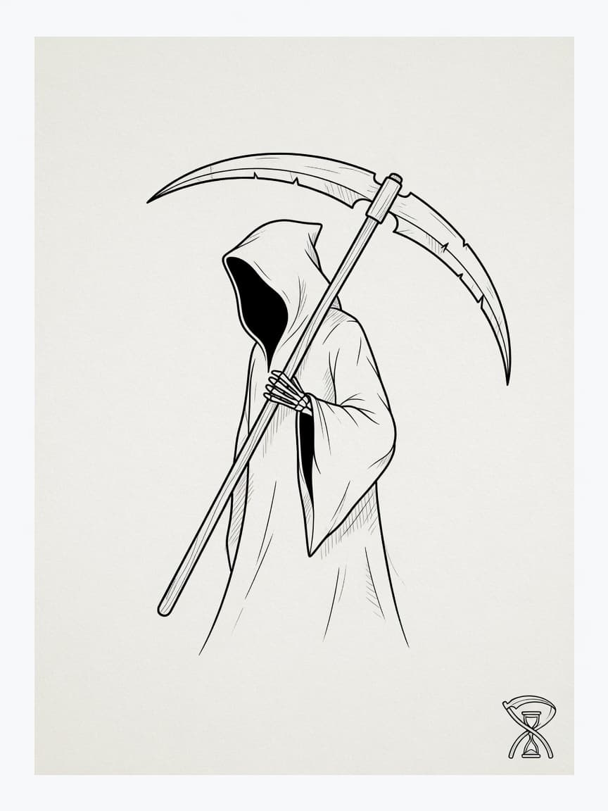 Grim Reaper — Fine Line Tattoo Design #4 — Fine Line grim-reaper tattoo design